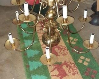 Brass chandelier (hanging on back porch to display)