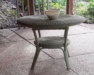 vintage wicker dining table ./ pale green.  