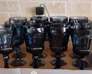 set of 12 blue stemmed glassware 