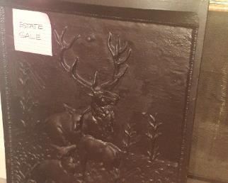 Antique iron fireplace cover  (aprox 20 x26)  Elk design