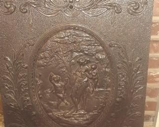 2 Antique Fireplace Cover aprox  20 x26  oval with classical figures there is one with Elk