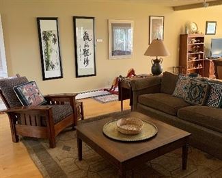 Living Room 
Stickley Mission chair & ottoman, coffee table, Stickley sofa, Stickley wool area rug