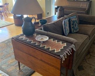 Living Room 
Drop leaf table, Kilim wool runner, Stickley sofa, Stickley wool area rugs, early brass/copper lamp