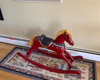 Living Room 
Wooden Rocking Horse, wool hooked rug