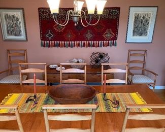 Dining Room 
Dough bowl/trencher, Wall hanging w/ tassels 