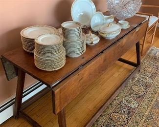 Dining Room 
Early/Primitive stretcher base drop leaf table, Limoges dishes(70pcs) Wm. Guerin & Co.