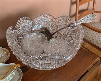 Dining Room 
Cut glass large punch bowl, ladle, & bowls