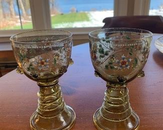 Case Table 
Enameled Bohemian Goblets-
(attributed to Moser Glass)