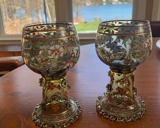 Case Table 
Enameled Bohemian Goblets-
(Attributed to Moser Glass)