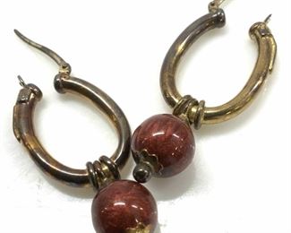 GASTON 18k Hoop Earrings w Glass Bead, sgn
