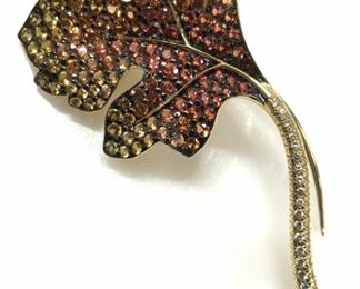 Sapphire & Diamond 18k Leaf Brooch, Lux Bond Box
