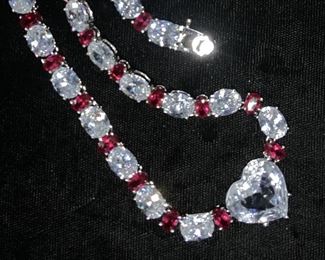 LANDAU Ruby & Crystal Sterling Silver Necklace
