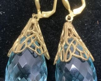 Faceted Blue Topaz Style MC Glass Pear Earrings
