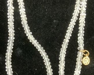 White Topaz Signed DH Faceted Bead Necklace
