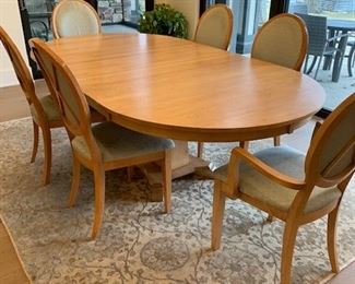 Not Your Everyday Dinning Room Table! Along  with lovely neutral wool rug. 48" by 68" or 88" depending on two leaves.