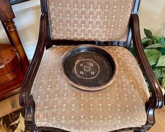 Beautifully Detailed Chair and Bali Serving Piece with MOP Inlay