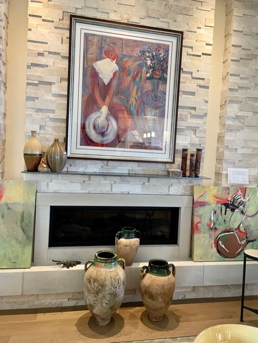 Soft Contempory home. Artwork by Barbara A.Wood A/P 30/50, Provence Olive Jars, and more...