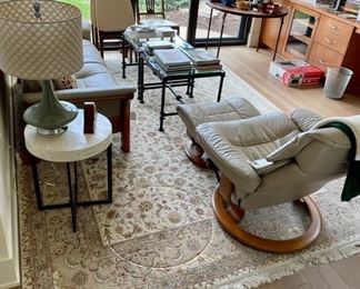 Tabriz Fairmount Silk Rug, Stressless Love Seat, Chair, Card Table and 4 Chairs.