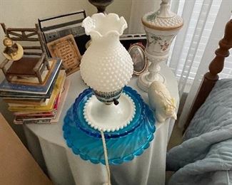 milk glass hobnail hurricane lamp