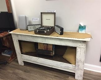 Side table with record player.