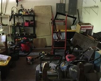 Pressure washer, lawn mower, tools.