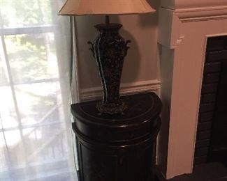 Oriental lamps and cabinets.