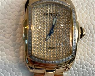 002 Invicta Swiss Gold Tone Stainless Steel Diamond Ladies Watch