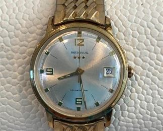 Vintage 1960s Mens Benrus 3 Star Self Winding Swiss Watch