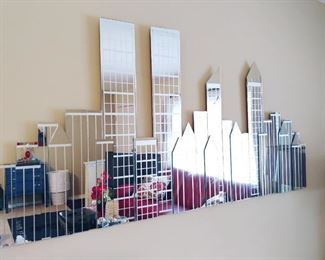 1980s Vintage New York City Skyline Etched Mirror. 
(Notice Twin Towers) 