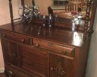 Beautiful Antique Mirrored Hutch --Exotic Glassware too!