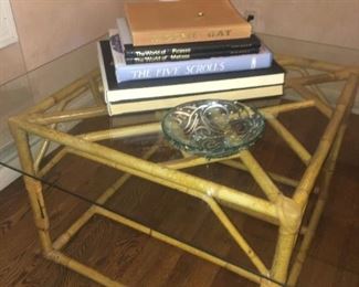 Vintage Glass-top Bamboo Table