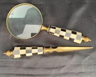 SS002 Set Of 2 Decorative Brass Checker Magnifying Glass Letter Opener