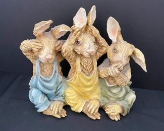 SS012 Vintage Chrisdon 3 Rabbits Figurine Resin See No Evil Hear No Evil Speak No Evi