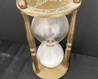 SS016 VINTAGE BRASS HOURGLASS SAND TIMER EGYPTIAN HIEROGLYPHICS LARGE HOUR GLASS
