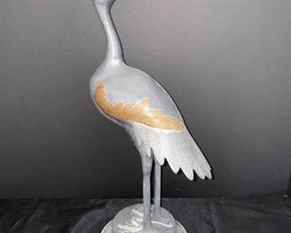 SS036 Vintage Metal With Brass Crane Bird Sculpture, 1970s, Hong Kong