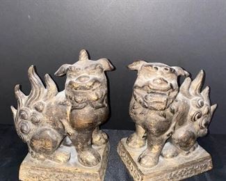 SS038 Asian Art Deco Foo Dogs Gilt Bronze Oriental Sculptures Bookends