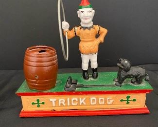 SS041 Cast Iron Trick Dog Circus Clown Mechanical Bank