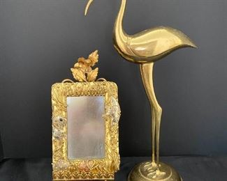 SS045 I SS045 Vintage Brass Midcentury Crane And Brass And Copper Frame And Easel