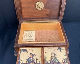 SS059 Antique Wooden Box And Hummel Music Box