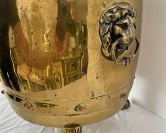 SS063 Vintage Brass Planter Pot Coal Bucket With Claw Feet And Lion Heads, Handles