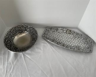 SS072 Wilton Armetale Elegant Pewter Bowl and Lenox Grape Weave Bread Tray