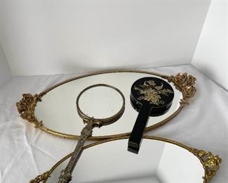 SS075 Decorative Mirrored Vanity Trays And Hand Mirrors
