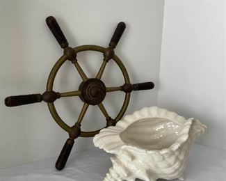 SS082 Vintage Brown Bros. Rosebank Ironworks Edinburgh 18 Brass Ship Wheel Nautical, Vintage Ceram