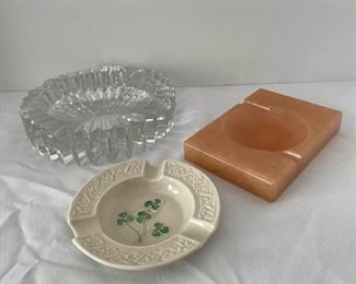 SS085 Belleek, Stunning Crystal And Alabaster Ashtrays