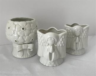 SS087 3 Ceramic Candle Holders Japan