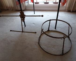 Great UK Brass towel bar with cherubs AND an Art Deco metal lamp shade.