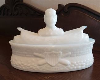 Admiral Dewey Milk glass covered dish