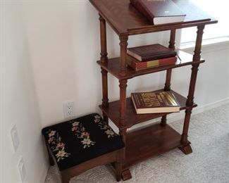 needlepoint stool and nice bible stnad or lectern