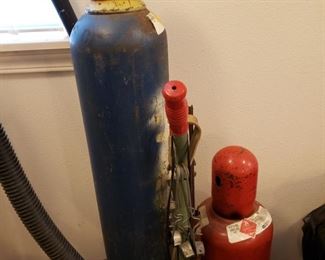 acetylene gas and Oxygen Bottles with cart