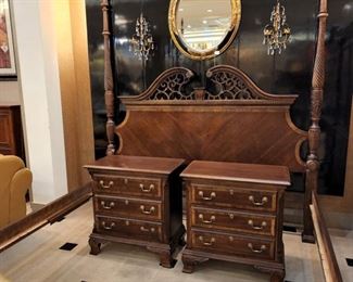 King or Queen 4 poster bed, frame, and nightstands!